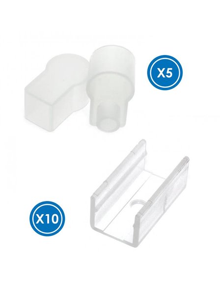 Pack de tapones y grapas para funda neón LM3977, ARC 22x10 para tiras LED