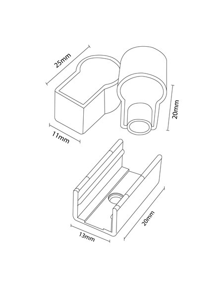 Conjunto de plugues e clipes para manga de néon LM3977, ARC 22x10 para fitas de LED.