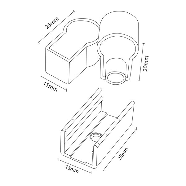 Pack de tapones y grapas para funda neón LM3977, ARC 22x10 para tiras LED