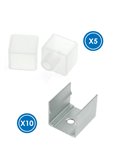 Lot de bouchons et d'agrafes pour boîtier néon LM3975, CUBE II 15x15 silicone opale