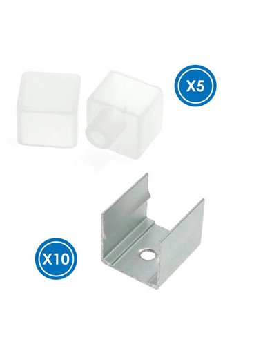 Pacote de buchas e grampos para caixa de neon LM3975, silicone opalino CUBE II 15x15