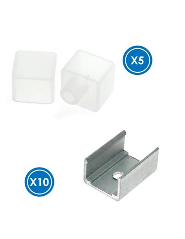 Pack de tapones y grapas para funda neón LM3973, CUBE 12x12H para tiras LED