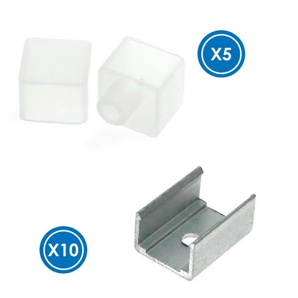 Pack de tapones y grapas para funda neón LM3973, CUBE 12x12H para tiras LED