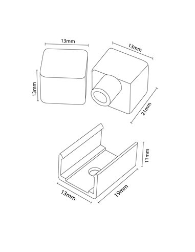 Pack de tapones y grapas para funda neón LM3973, CUBE 12x12H para tiras LED