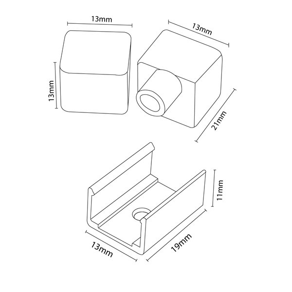 Pack de tapones y grapas para funda neón LM3973, CUBE 12x12H para tiras LED