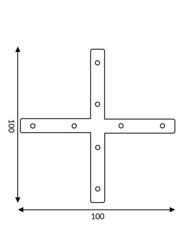 Connecteur plat en forme de X pour profilés LED, finition aluminium, LM3955