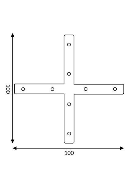 Connecteur plat en forme de X pour profilés LED, finition aluminium, LM3955