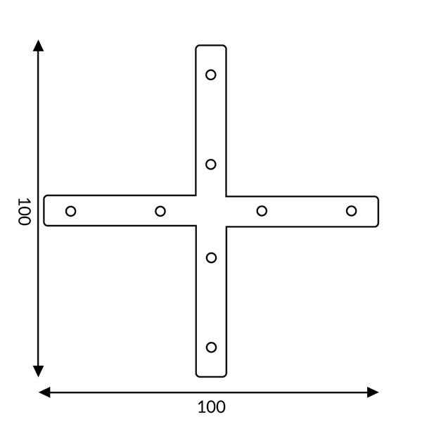 Connecteur plat en forme de X pour profilés LED, finition aluminium, LM3955