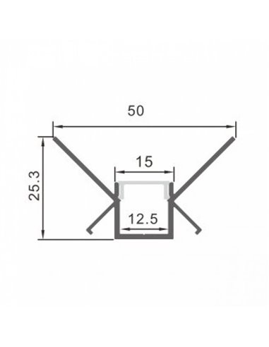 Perfil arquitectónico de aluminio LOR para iluminación indirecta lineal en pared 2 metros, LM3875
