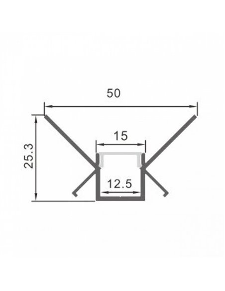Perfil arquitetônico de alumínio LOR para iluminação indireta linear de parede, 2 metros, LM3875