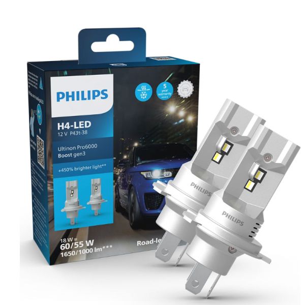 Bombilla LED homologada H4 ULTINON PRO6000 BOOST, +450% brillo, 18W 1650/1000Lm 5800K