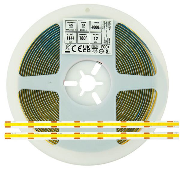 Tira LED COB ECO+ 12V 1600 LED/m 10W 3000K / 4000K IP20 – Corte cada 25 mm - 180º