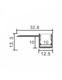 Perfil arquitectónico de aluminio HURE para tiras LED 2 metros, con difusor y tapas, 32,8x13,3mm, LM3853
