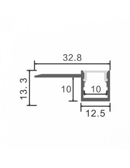 Perfil arquitectónico de aluminio HURE para tiras LED 2 metros, con difusor y tapas, 32,8x13,3mm, LM3853