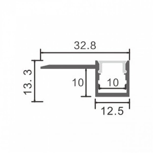 Perfil arquitectónico de aluminio HURE para tiras LED 2 metros, con difusor y tapas, 32,8x13,3mm, LM3853