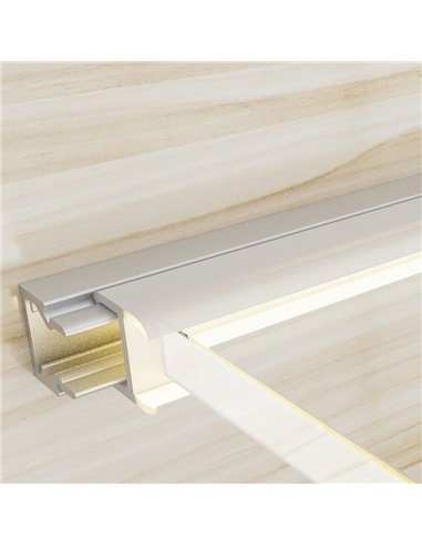Perfil para muebles de aluminio NIBBLE para tiras LED 2 metros, especial vitrinas, con difusor, 11,2x11,2mm, LM3851