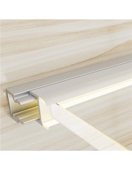 Perfil para muebles de aluminio NIBBLE para tiras LED 2 metros, especial vitrinas, con difusor, 11,2x11,2mm, LM3851