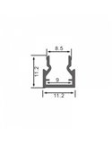 Perfil para muebles de aluminio NIBBLE para tiras LED 2 metros, especial vitrinas, con difusor, 11,2x11,2mm, LM3851