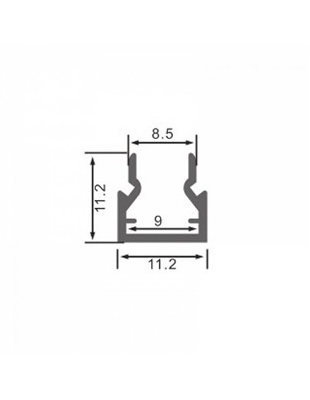Perfil para muebles de aluminio NIBBLE para tiras LED 2 metros, especial vitrinas, con difusor, 11,2x11,2mm, LM3851