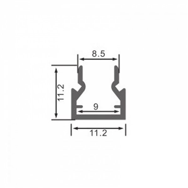 Perfil para muebles de aluminio NIBBLE para tiras LED 2 metros, especial vitrinas, con difusor, 11,2x11,2mm, LM3851