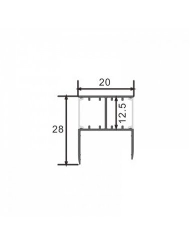 Perfil para muebles para doble tira arriba y abajo OLOF 2 metros, doble difusor, 28x20mm, LM3847
