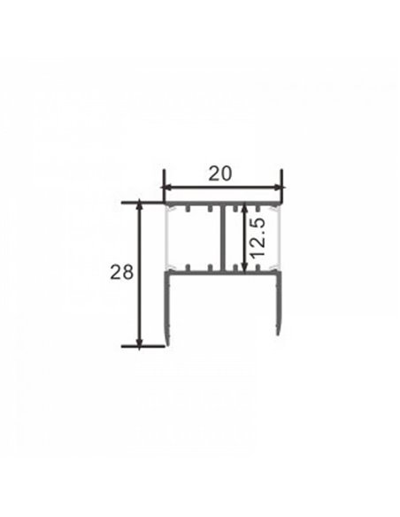 Perfil para muebles para doble tira arriba y abajo OLOF 2 metros, doble difusor, 28x20mm, LM3847