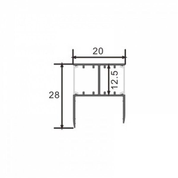 Perfil para móveis com faixa dupla superior e inferior OLOF 2 metros, difusor duplo, 28x20mm, LM3847