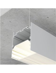 Perfil de alumínio suspenso WEF para fitas de LED de 2 metros, com difusor e tampas de extremidade, 75x75mm, LM3841