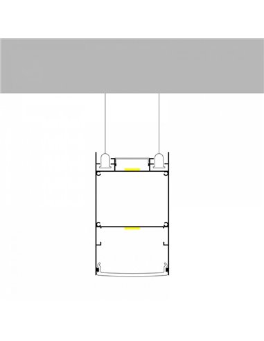 Perfil de aluminio colgante BIEG para tiras LED 2 metros con difusor y tapas, 50x88mm, LM3839