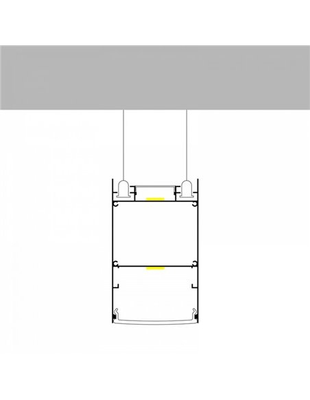 Perfil de alumínio BIEG para suspensão de fitas LED de 2 metros com difusor e terminais, 50x88mm, LM3839