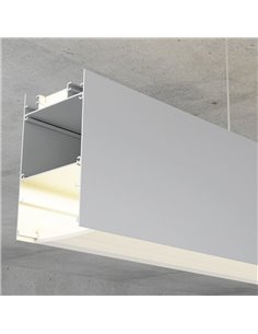 Perfil de alumínio BIEG para suspensão de fitas LED de 2 metros com difusor e terminais, 50x88mm, LM3839