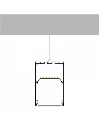 Perfil colgante de aluminio PERY para tiras LED 2 metros con difusor y tapas, 50x75mm, LM3837