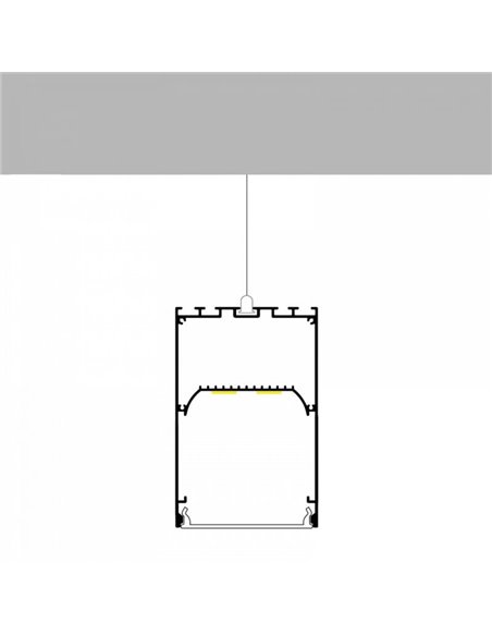 Perfil colgante de aluminio PERY para tiras LED 2 metros con difusor y tapas, 50x75mm, LM3837