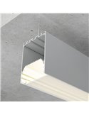 Perfil colgante de aluminio PERY para tiras LED 2 metros con difusor y tapas, 50x75mm, LM3837