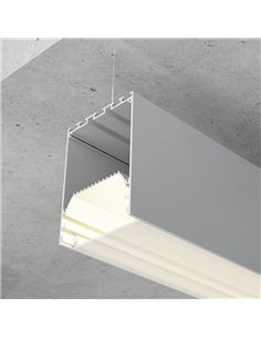 Perfil colgante de aluminio PERY para tiras LED 2 metros con difusor y tapas, 50x75mm, LM3837