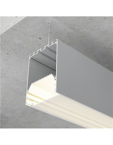 Perfil colgante de aluminio PERY para tiras LED 2 metros con difusor y tapas, 50x75mm, LM3837