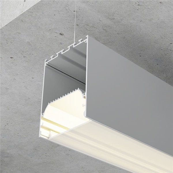 Perfil colgante de aluminio PERY para tiras LED 2 metros con difusor y tapas, 50x75mm, LM3837