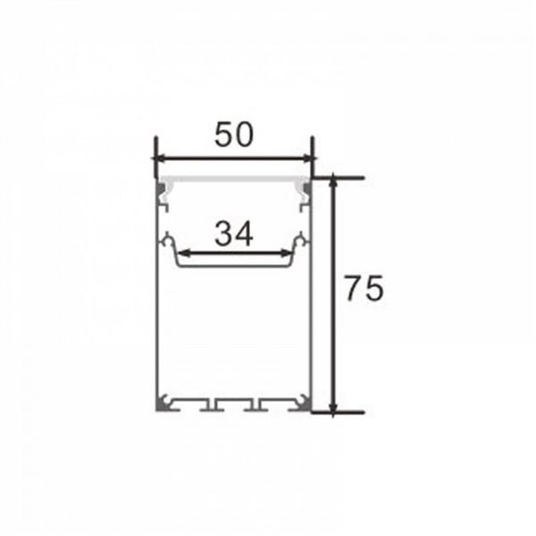 Perfil colgante de aluminio PERY para tiras LED 2 metros con difusor y tapas, 50x75mm, LM3837