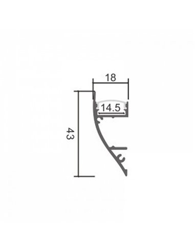 Perfil de pared aluminio THEN para tiras LED 2 metros, con grapas, difusor y tapas, 18x43mm, LM3833