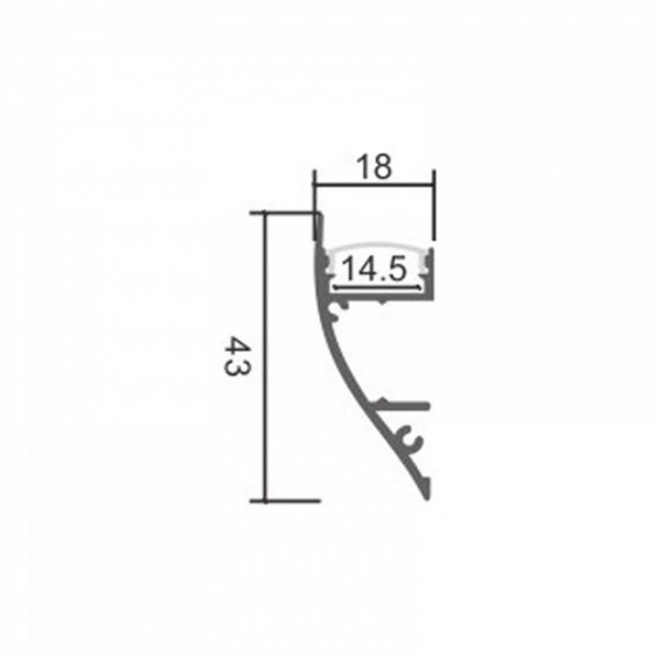 Perfil de pared aluminio THEN para tiras LED 2 metros, con grapas, difusor y tapas, 18x43mm, LM3833