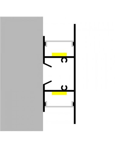 Perfil de pared lacado negro GOTE para tiras LED arriba y abajo 2 metros, formato XL, con grapas, doble difusor, con tapas, 24,5