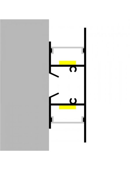 Perfil de pared lacado negro GOTE para tiras LED arriba y abajo 2 metros, formato XL, con grapas, doble difusor, con tapas, 24,5