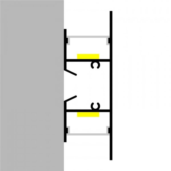 Perfil de pared lacado negro GOTE para tiras LED arriba y abajo 2 metros, formato XL, con grapas, doble difusor, con tapas, 24,5
