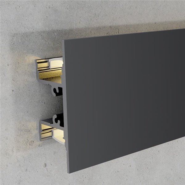 Perfil de pared lacado negro doble para tiras LED arriba y abajo GOTE 2 metros con grapas, doble difusor y tapas, 18x48,3mm, LM3