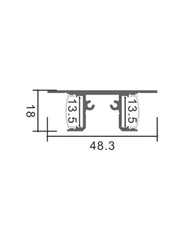 Perfil de pared lacado negro doble para tiras LED arriba y abajo GOTE 2 metros con grapas, doble difusor y tapas, 18x48,3mm, LM3