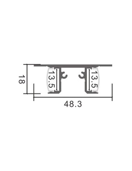 Perfil de pared lacado negro doble para tiras LED arriba y abajo GOTE 2 metros con grapas, doble difusor y tapas, 18x48,3mm, LM3