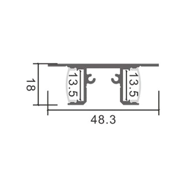 Perfil de pared lacado negro doble para tiras LED arriba y abajo GOTE 2 metros con grapas, doble difusor y tapas, 18x48,3mm, LM3