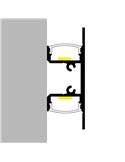 Perfil de pared lacado negro doble para tiras LED arriba y abajo GOTE 2 metros con grapas, doble difusor y tapas, 18x48,3mm, LM3