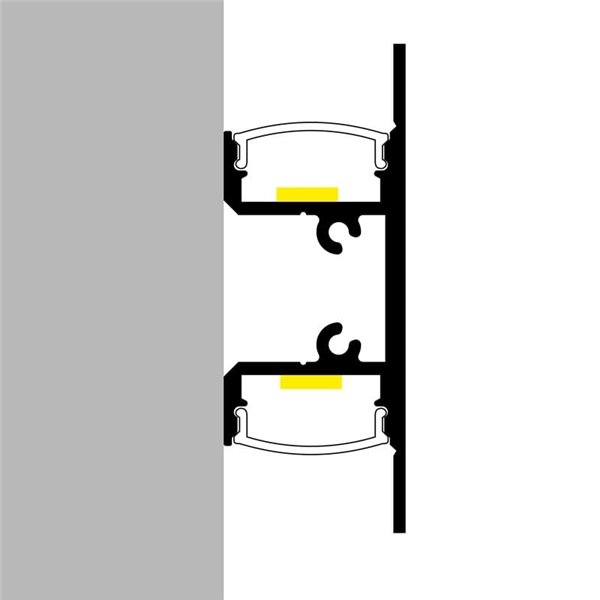 Perfil de pared lacado negro doble para tiras LED arriba y abajo GOTE 2 metros con grapas, doble difusor y tapas, 18x48,3mm, LM3