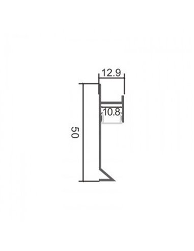 Perfil para rodapié de aluminio SKA para tiras LED 2 metros, con difusor, 12,9x50mm, LM3823